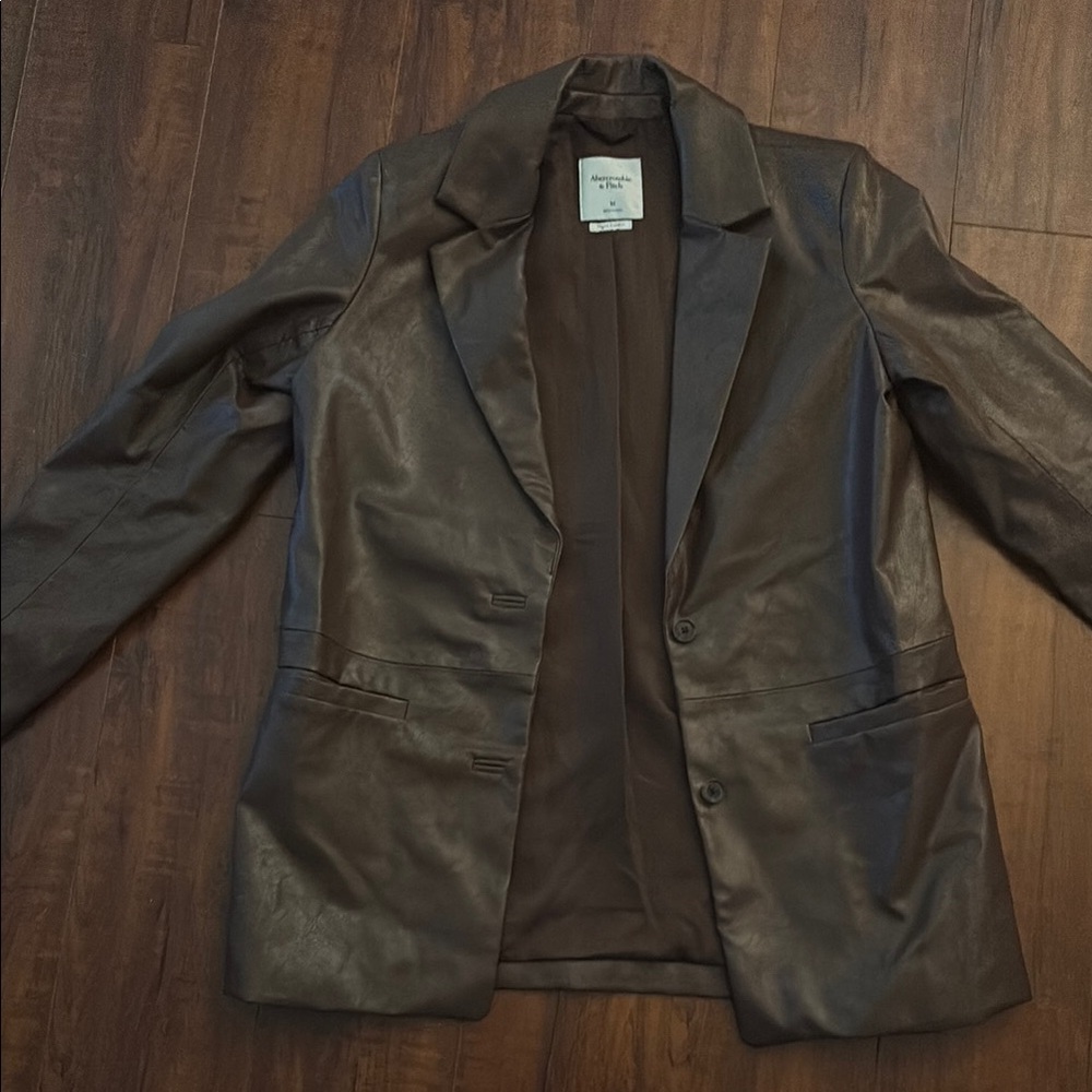 Brown Vegan Leather Blazer - Abercrombie and Fitch